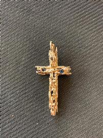 14k Yellow Gold Cross with Two Natural Sapphires 202//269