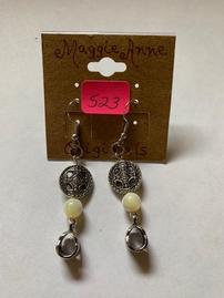 Maggie Anne Originals - Earrings with Faux Silver Rings & White Beads 202//269