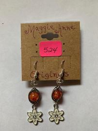 Maggie Anne Originals - Earrings with Orange Beads and White Flowers 202//269