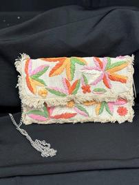 Floral Embroidered on Tan Linen Purse 202//269