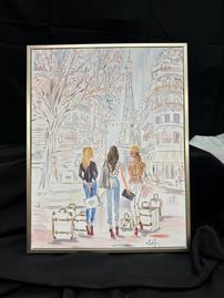 Framed Canvas of Paris Street with Ladies Shopping 202//269