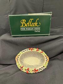 Belleek Irish China Woven Basket with Flowers 202//269