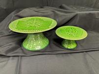 2 Park Hill Green Pedestal Plates with Large Maple Leaves 202//152