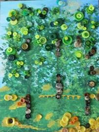 'Button Tree', after Monet, Acrylic on Canvas with Buttons 202//270