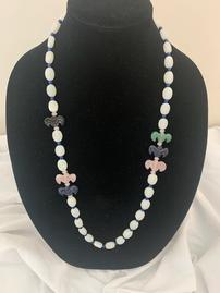 Glass, Agate & Pink Rose Quartz Aventurine Necklace 202//269