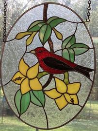 Scarlet Tanager Stained Glass Piece 202//269